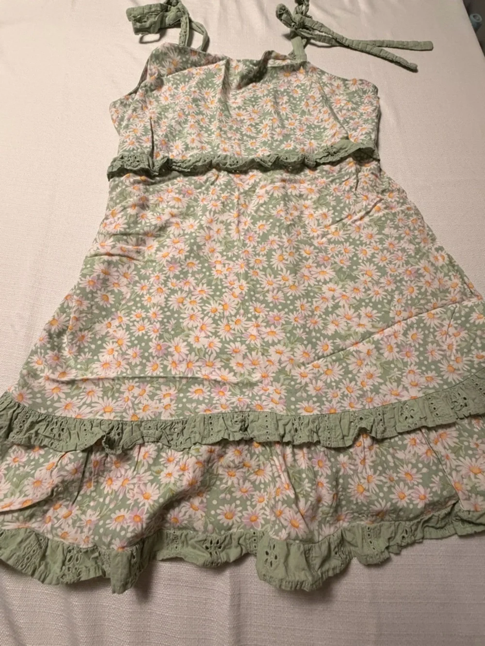 Women’s Floral Tie-Shoulder Mini Dress - Green - Picture 2 of 8